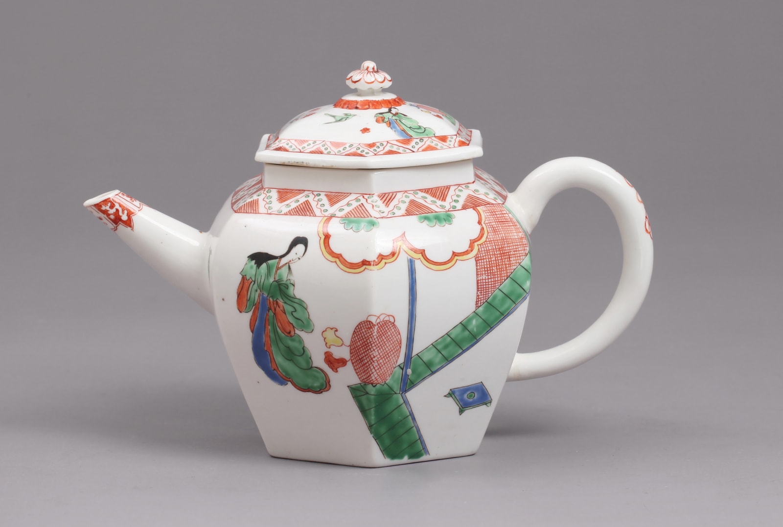 An Extremely Rare and Important Chelsea Porcelain Hexagonal Teapot and Cover, Circa 1749-52