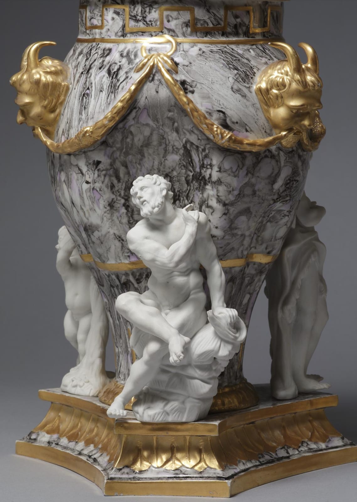 Pair of Fürstenburg Parcel Biscuit Grey Faux-Marble Ground Vases and Covers, Circa: 1779
