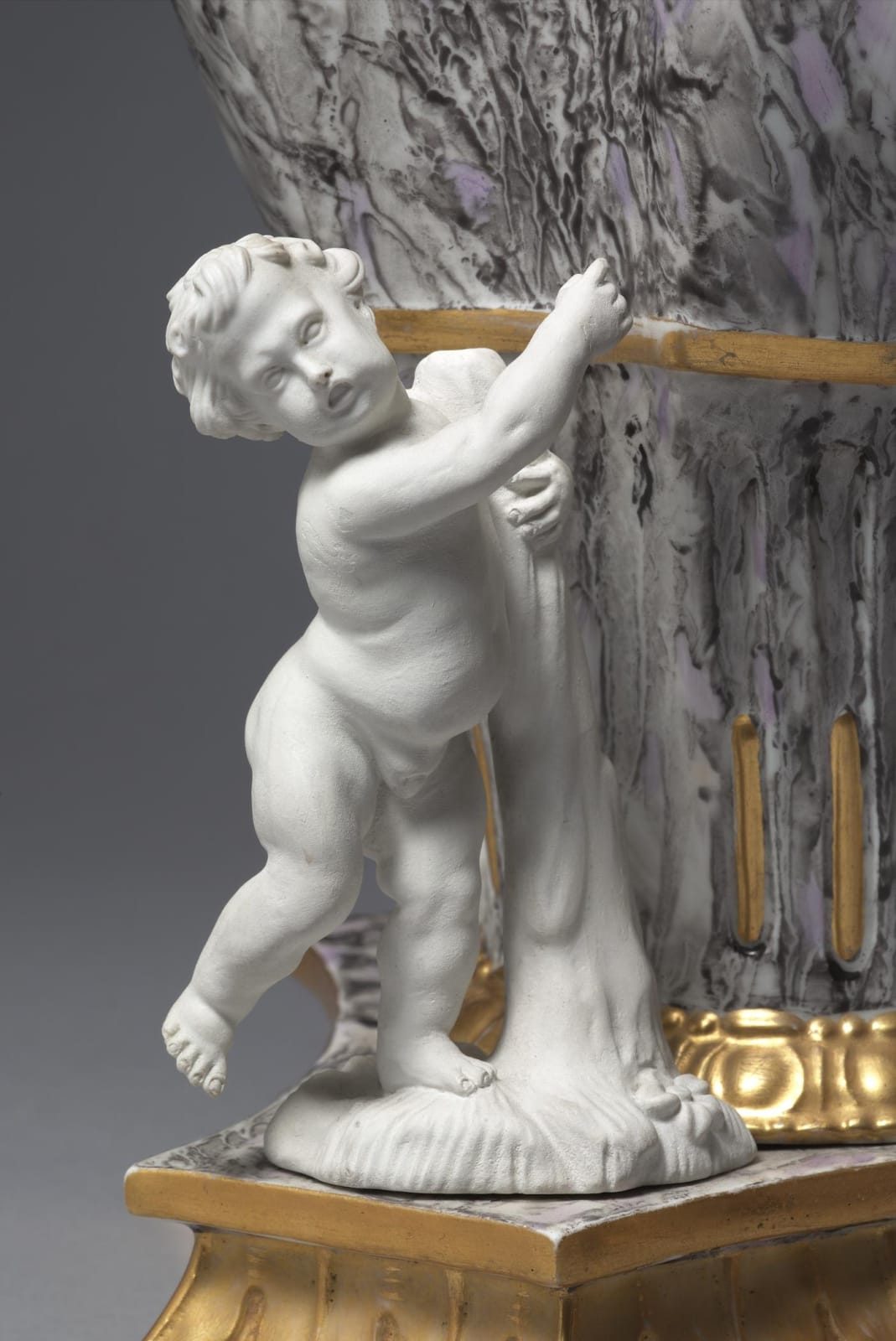 Pair of Fürstenburg Parcel Biscuit Grey Faux-Marble Ground Vases and Covers, Circa: 1779