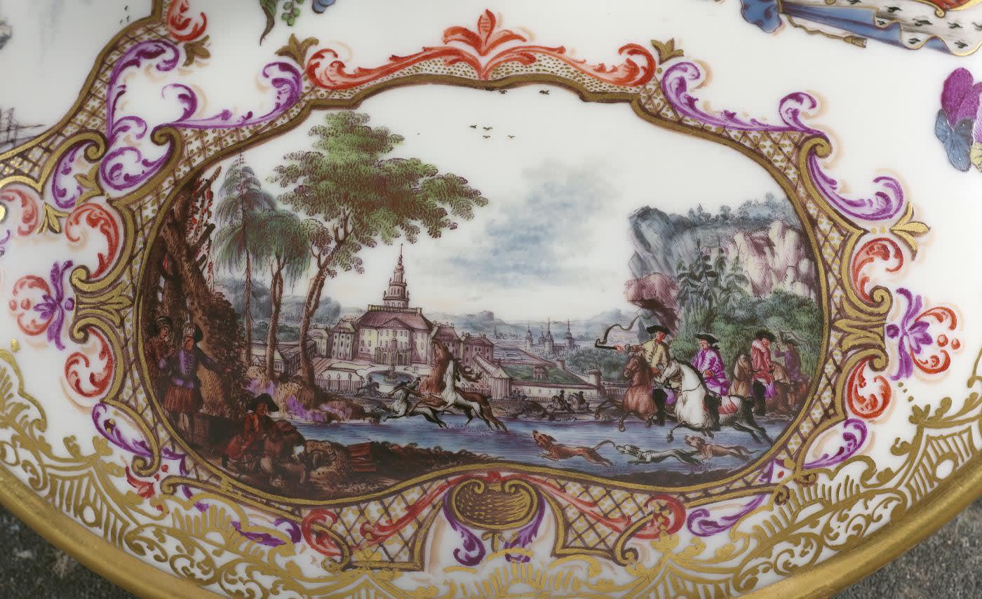 The Highly Important Meissen Royal Armorial Chafing Dish, Cover and Stand, Made during the year 1745.