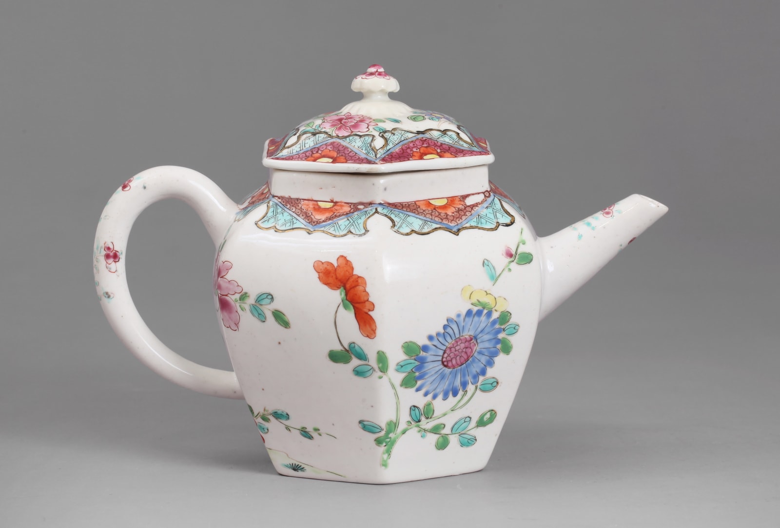 An extremely rare and highly important Chelsea porcelain Chinoiserie Hexagonal Teapot and Cover of the raised Anchor period , Circa 1750-52