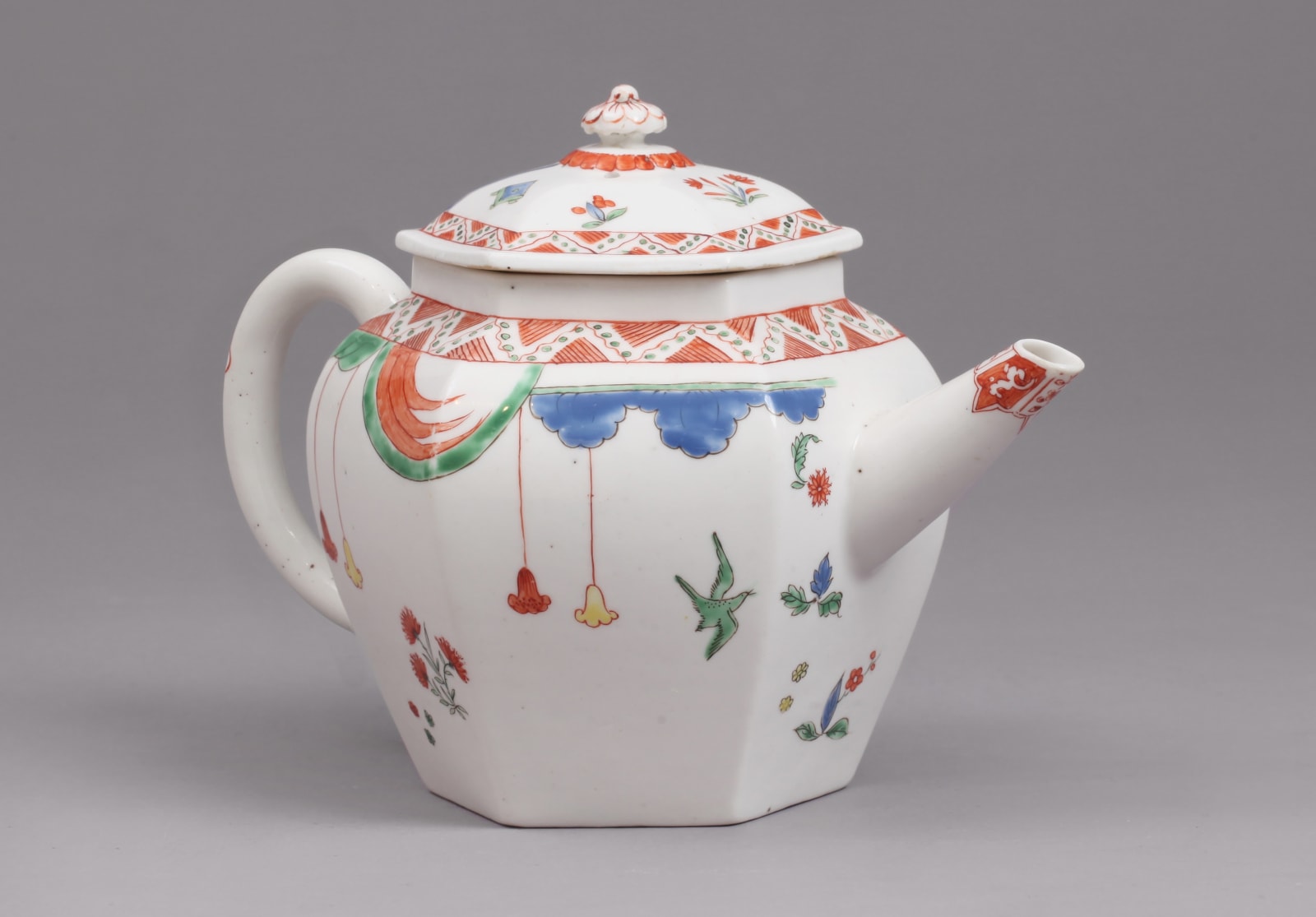 An Extremely Rare and Important Chelsea Porcelain Hexagonal Teapot and Cover, Circa 1749-52
