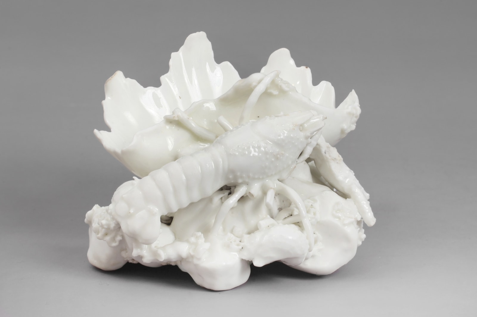 An extremely rare and early Pair of Chelsea Porcelain Crayfish Salts of the Incised Triangle Period , Circa 1744-49