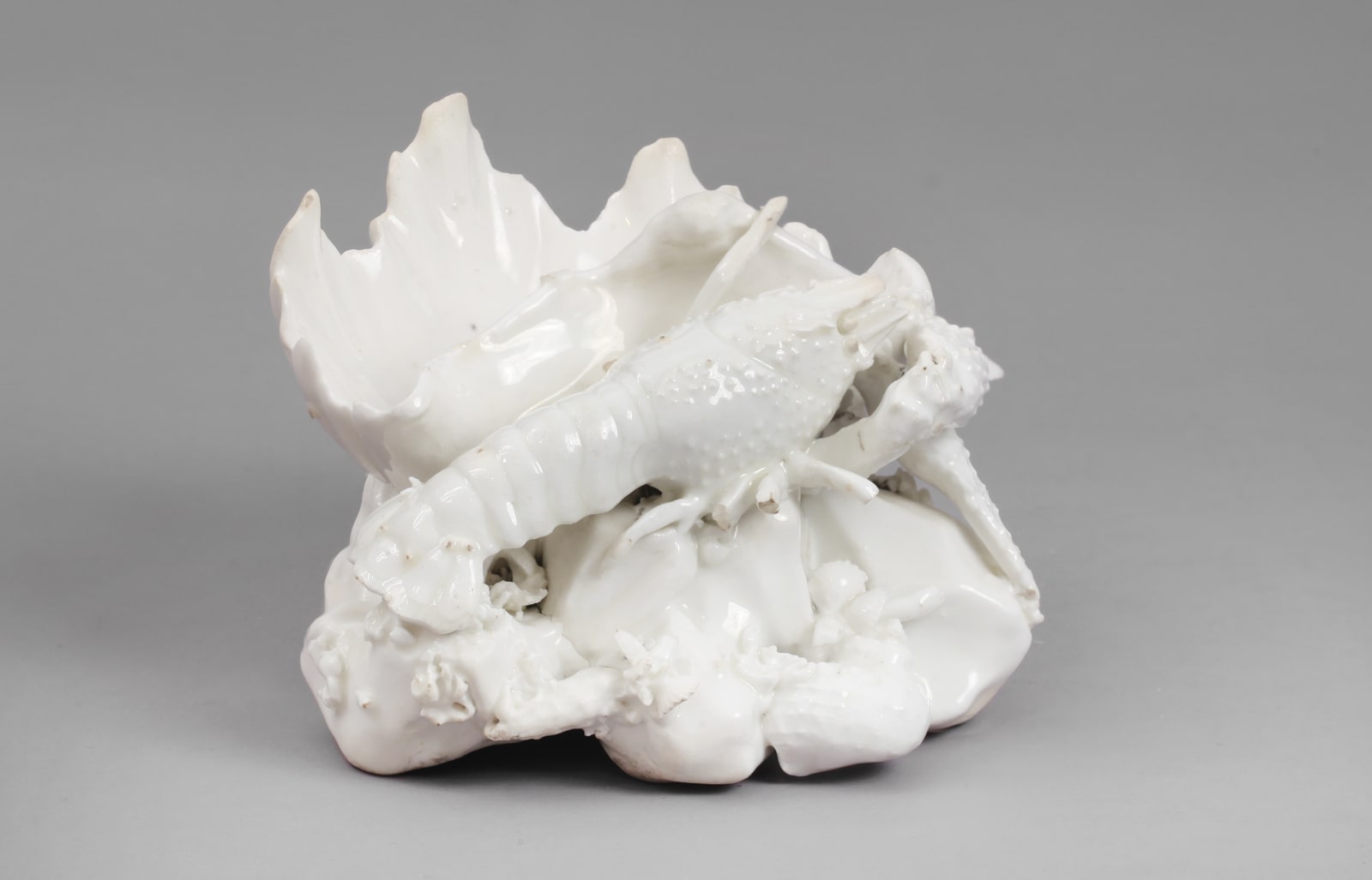 An extremely rare and early Pair of Chelsea Porcelain Crayfish Salts of the Incised Triangle Period , Circa 1744-49