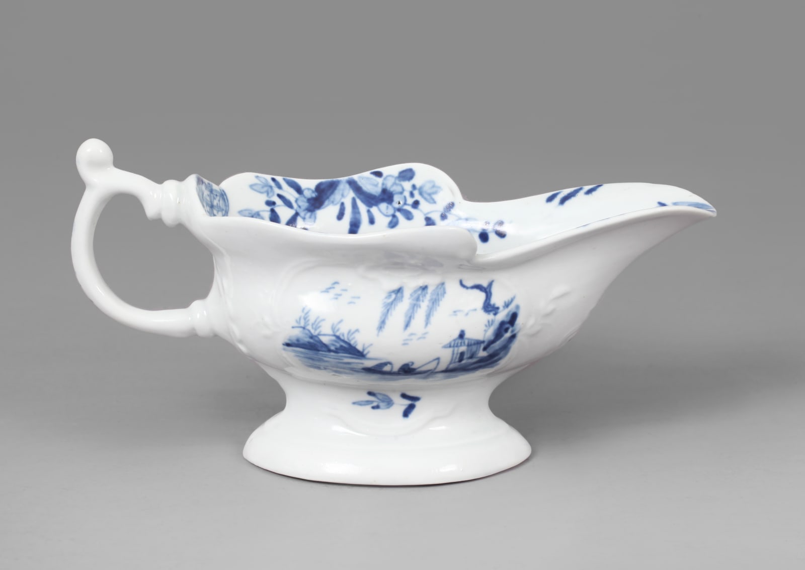 A Fine Early Worcester Pedestal Sauceboat, Circa 1755