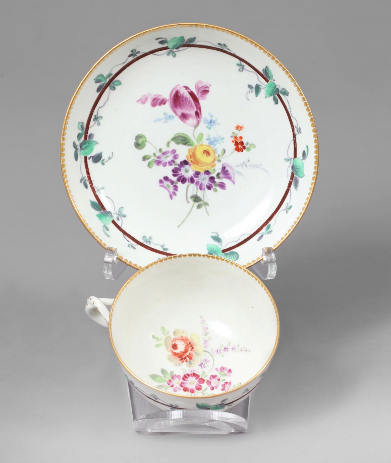 A First Period Dr. Wall Worcester Teacup and Saucer decorated in the London Atelier of James Giles, Circa 1770