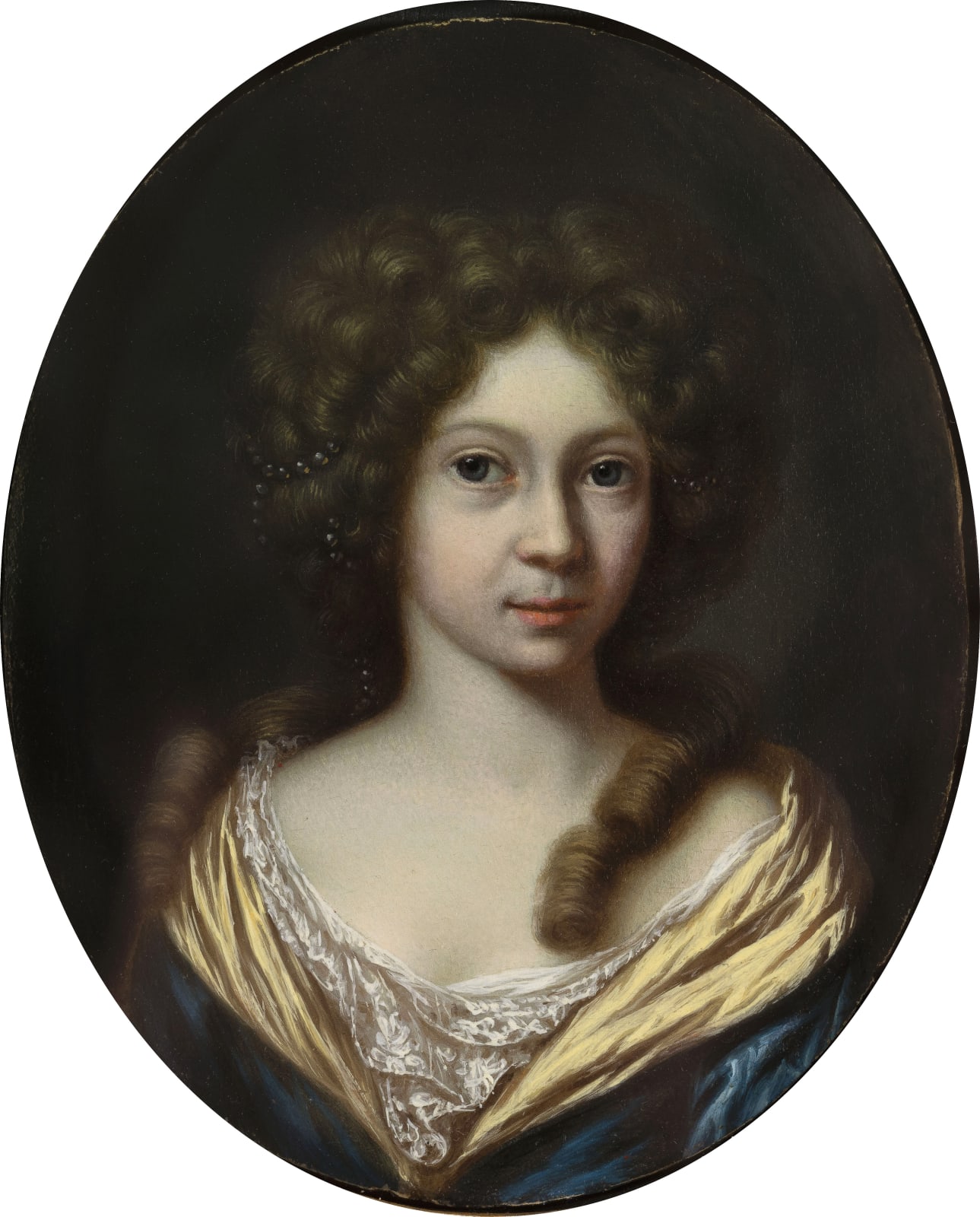 Michiel van MUSSCHER, Portrait d'une jeune femme à la robe bleue