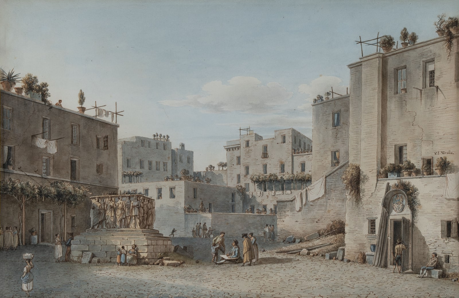 Victor Jean NICOLLE. 1754 - PARIS - 1826, Place de Pouzolle, près de Naples