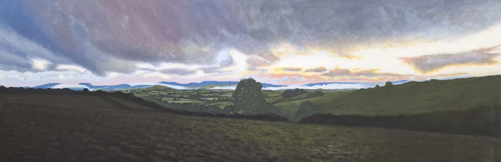 Kit Glaisyer, Clouds hug the hills over North Bowood 180x60cm