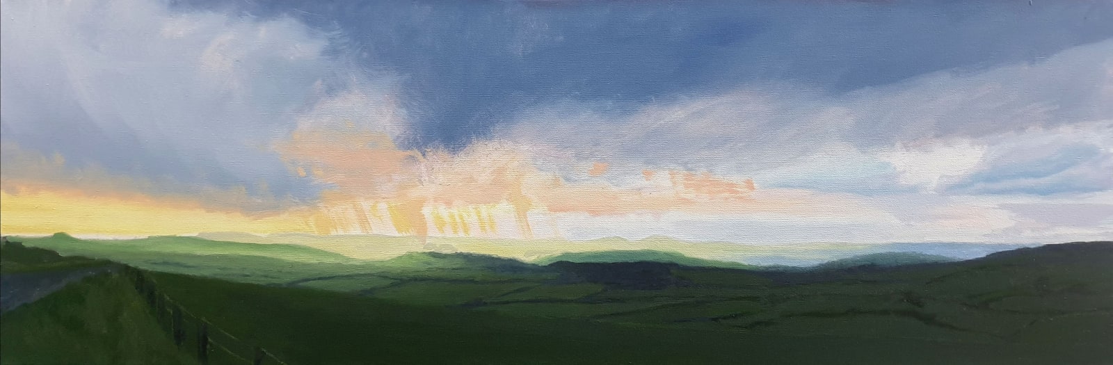 Kit Glaisyer, Storms passing over Eggardon Hill 90x30cm
