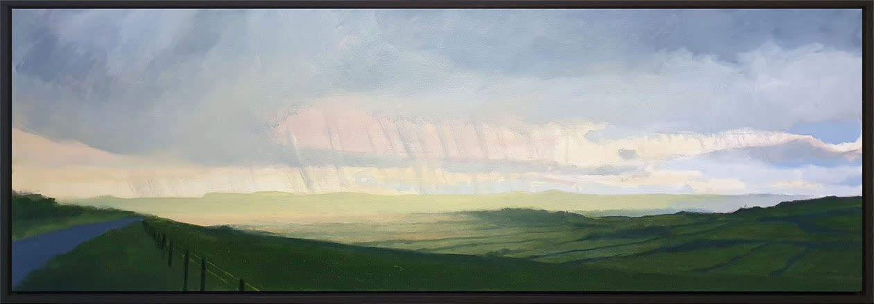 Kit Glaisyer, Storms passing over Eggardon Hill 120x40cm