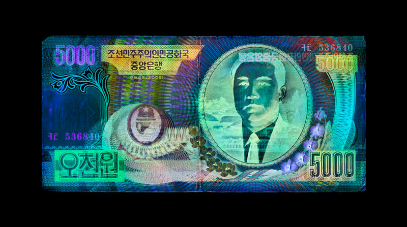 David LaChapelle, Negative Currency: Five Thousand North Korean Won used as Negative, 2025