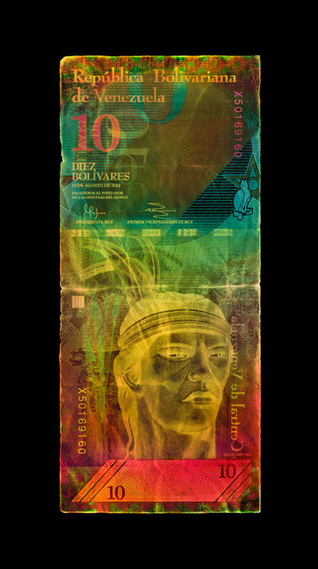 David LaChapelle, Negative Currency: Ten Venezuelan Bolivar used as Negative, 2025