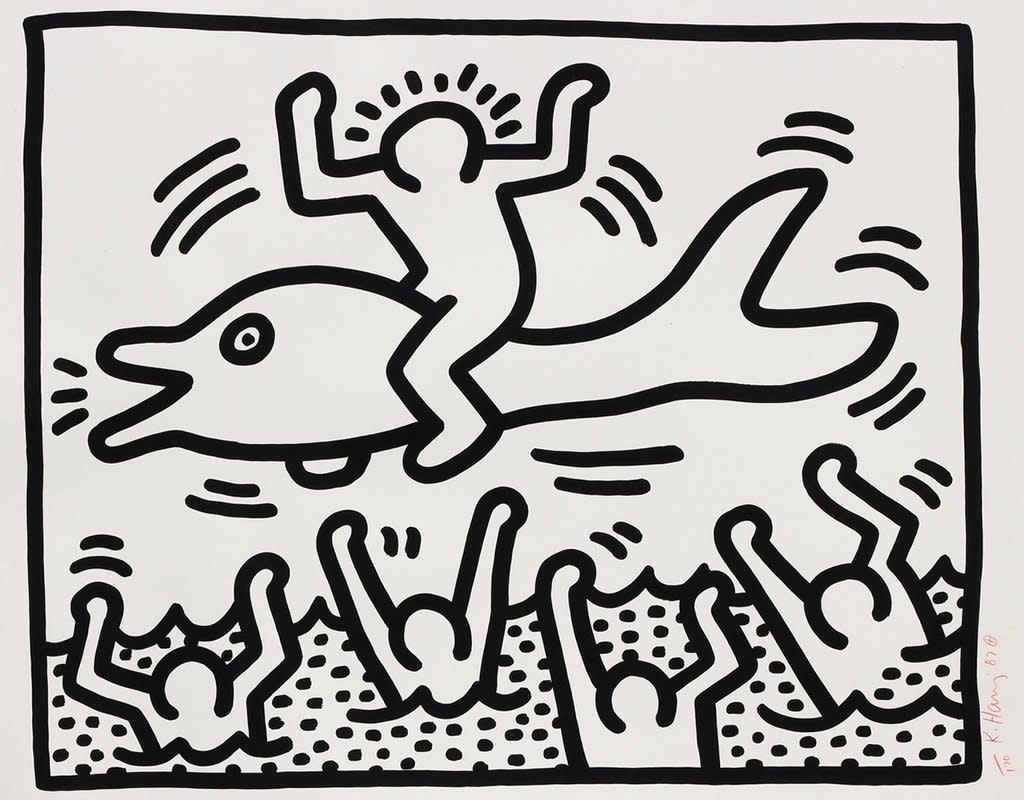 Untitled (Man on Dolphin), 1987 Lithograph on wove paper, Signed and dated in red crayon, Edition of 170. Framed. 90...