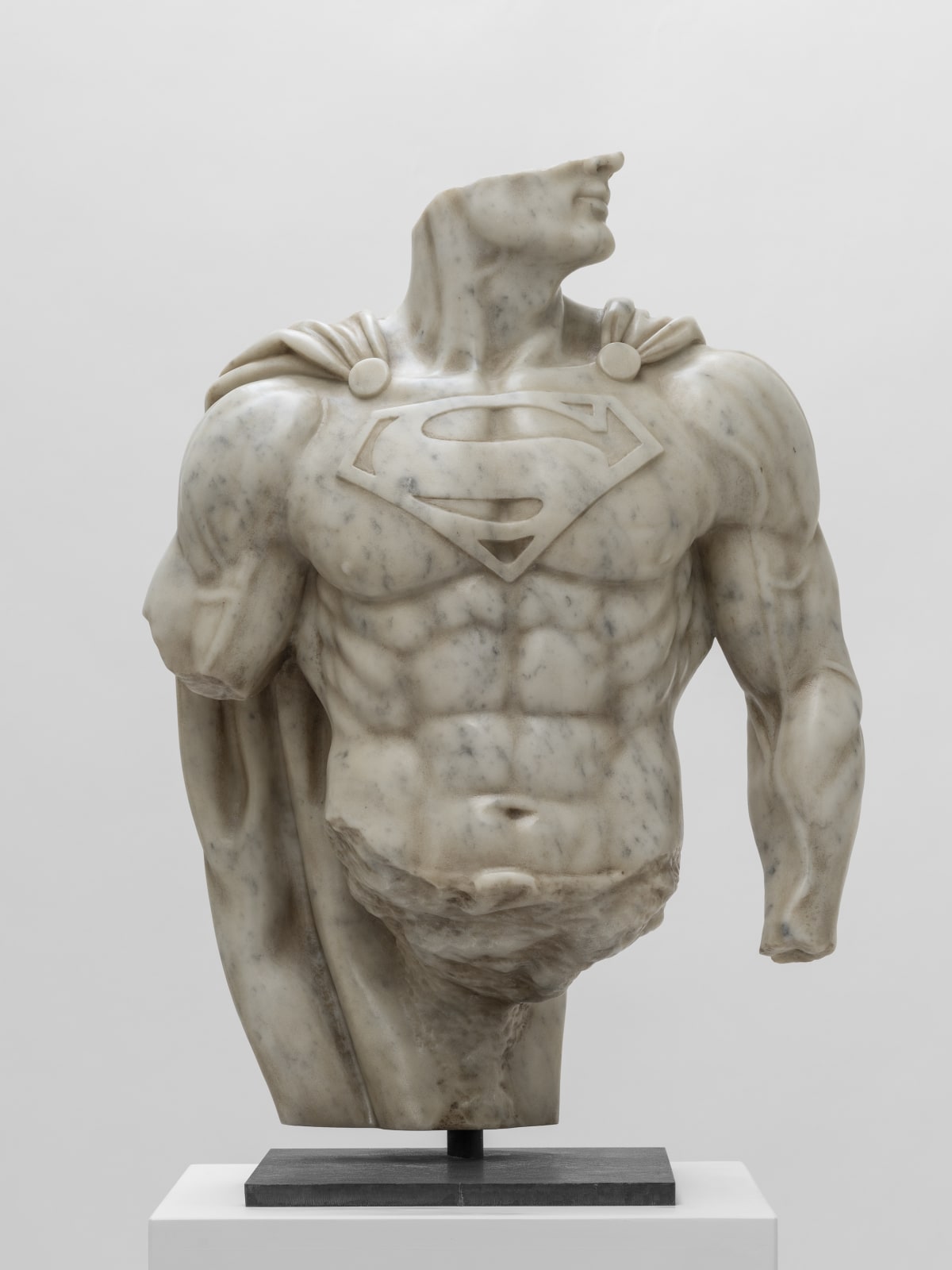 Filippo Tincolini's 'Acient Gods' marble sculpture: the bust of ironman from an acient past front right view