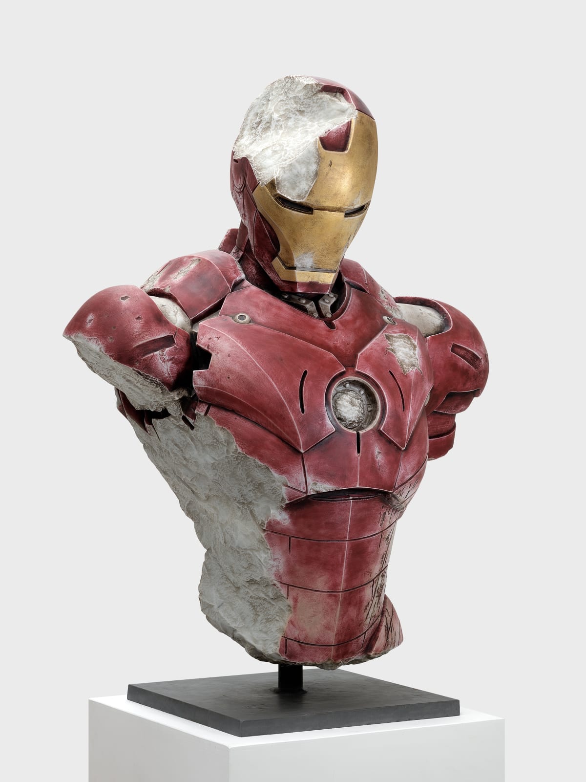Filippo Tincolini's 'Acient Gods' marble sculpture: the bust of ironman from an acient past front right view