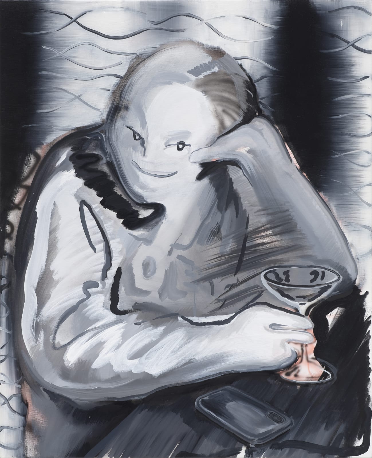 As usual at bar, oil and acrylic on canvas, 90.9x72.7cm, 2020