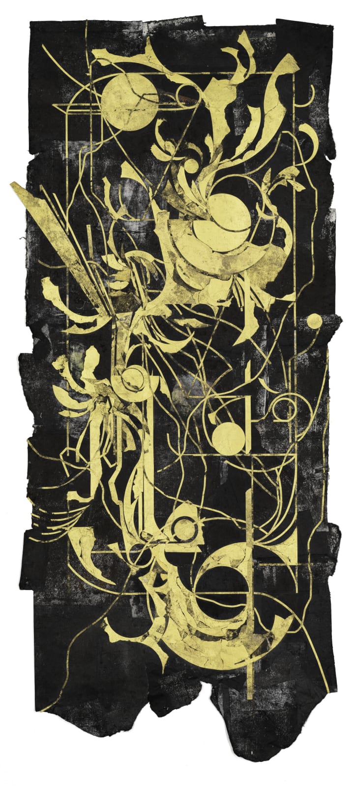 노지 밀식 露地 密植 1, 먹, 과슈, 아크릴, 종이 콜라쥬 ink, gouache, acrylic and paper collages, 230x101cm, 2025