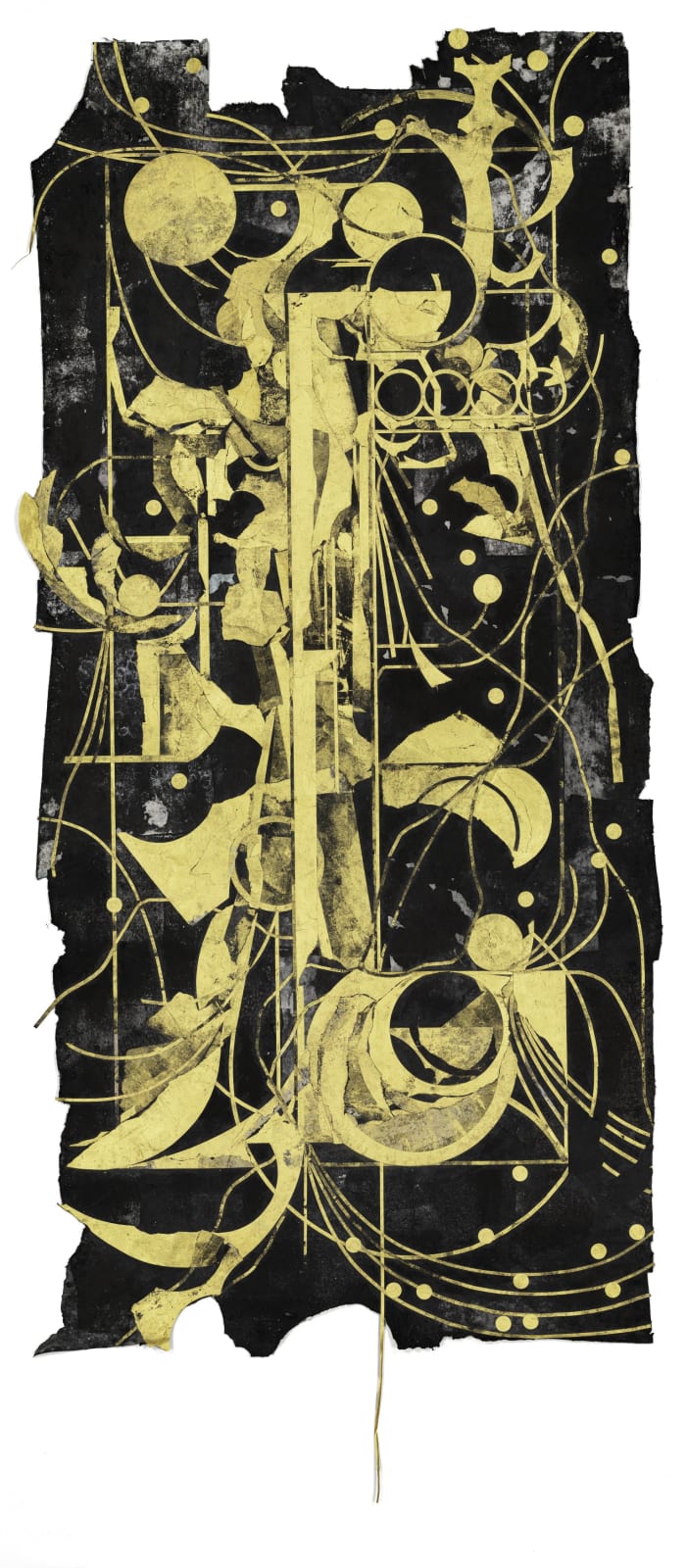노지 밀식 露地 密植 2, 먹, 과슈, 아크릴, 종이 콜라쥬 ink, gouache, acrylic and paper collages, 212x100cm, 2025