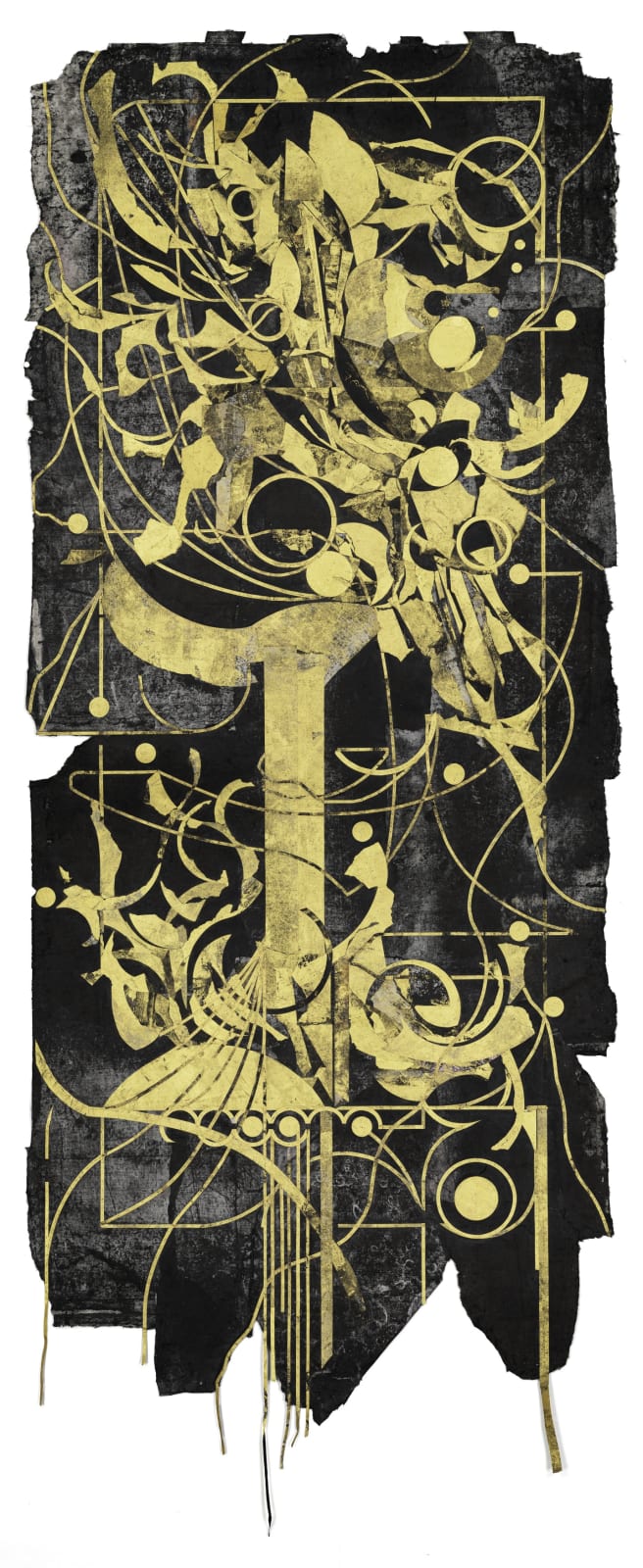노지 밀식 露地 密植 4, 먹, 과슈, 아크릴, 종이 콜라쥬 ink, gouache, acrylic and paper collages, 221x95cm, 2025