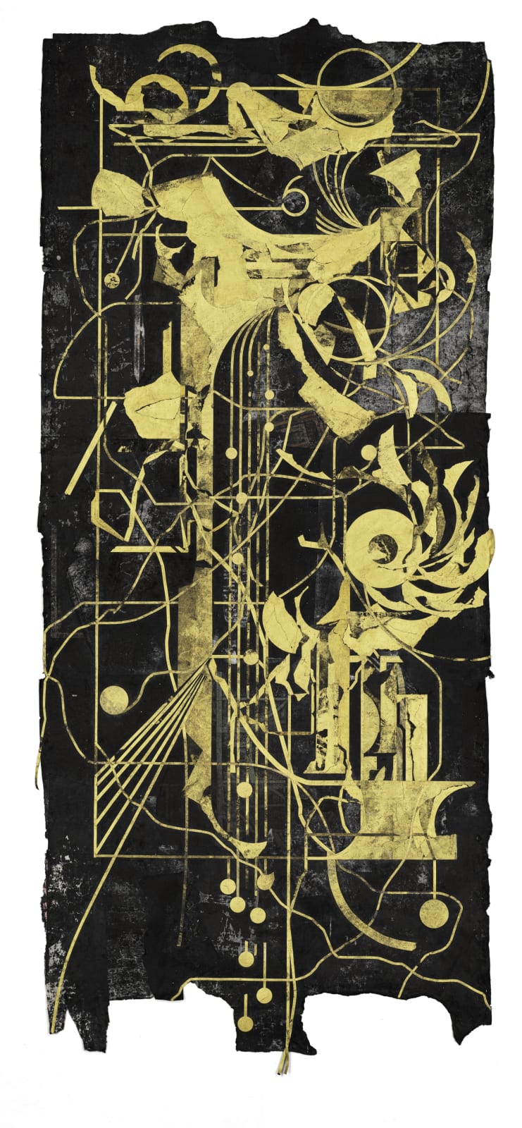 노지 밀식 露地 密植 5, 먹, 과슈, 아크릴, 종이 콜라쥬 ink, gouache, acrylic and paper collages, 216x95cm, 2025
