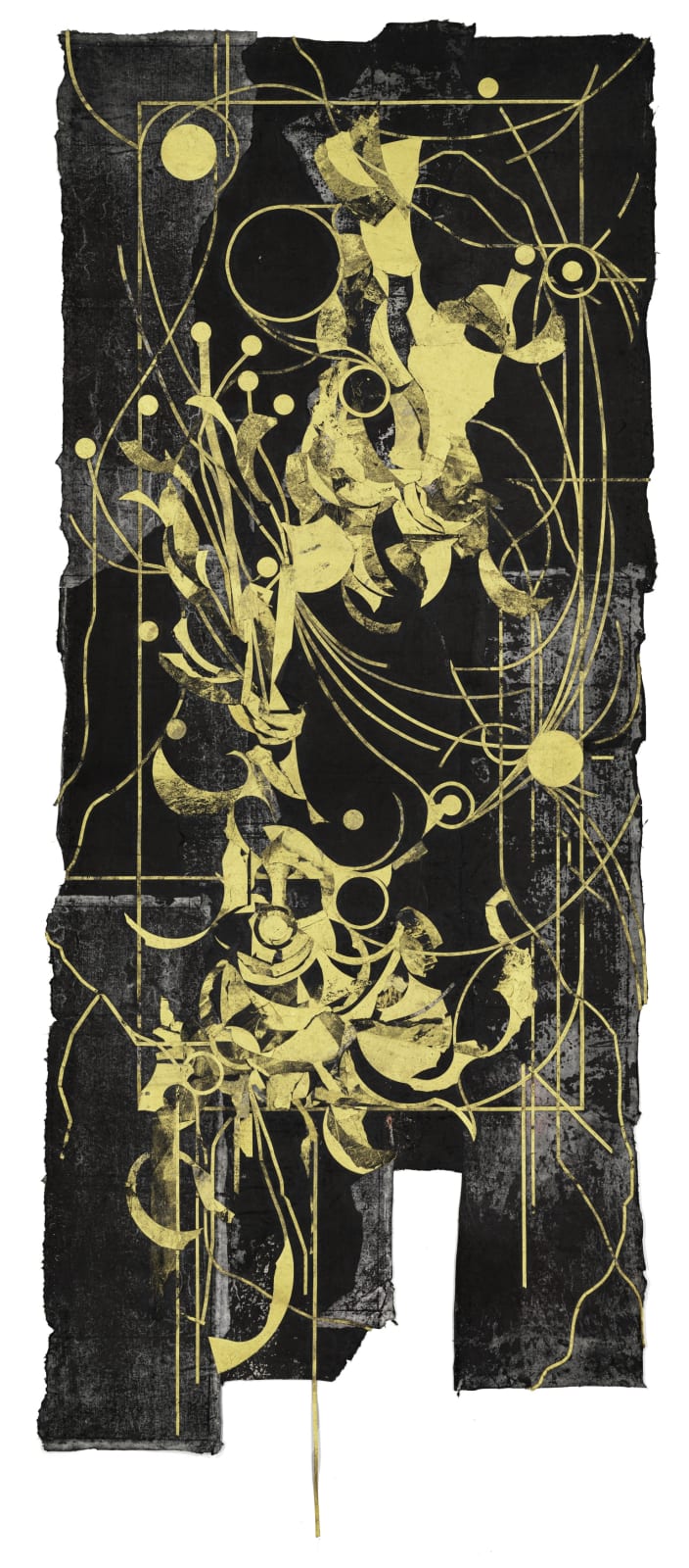 노지 밀식 露地 密植 6, 먹, 과슈, 아크릴, 종이 콜라쥬 ink, gouache, acrylic and paper collages, 229x97cm, 2025