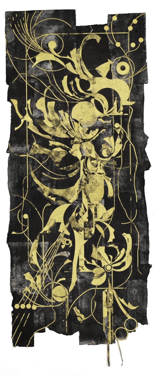 노지 밀식 露地 密植 7, 먹, 과슈, 아크릴, 종이 콜라쥬 ink, gouache, acrylic and paper collages, 228x96cm, 2025