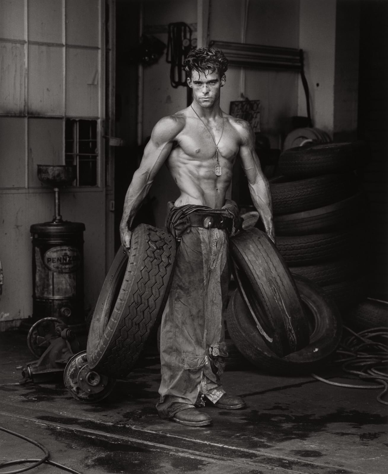 Herb Ritts, Fred with Tires, Hollywood, 1984