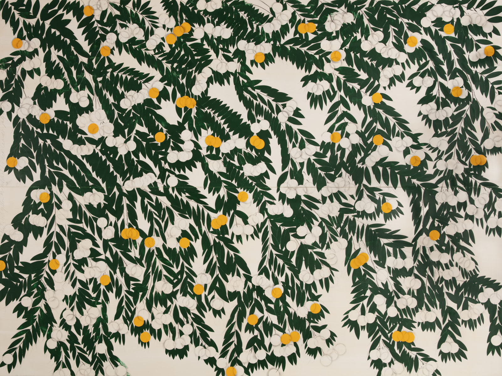 Donald Sultan, White and Yellow Mimosa with Green Leaves July 23 2023, 2023