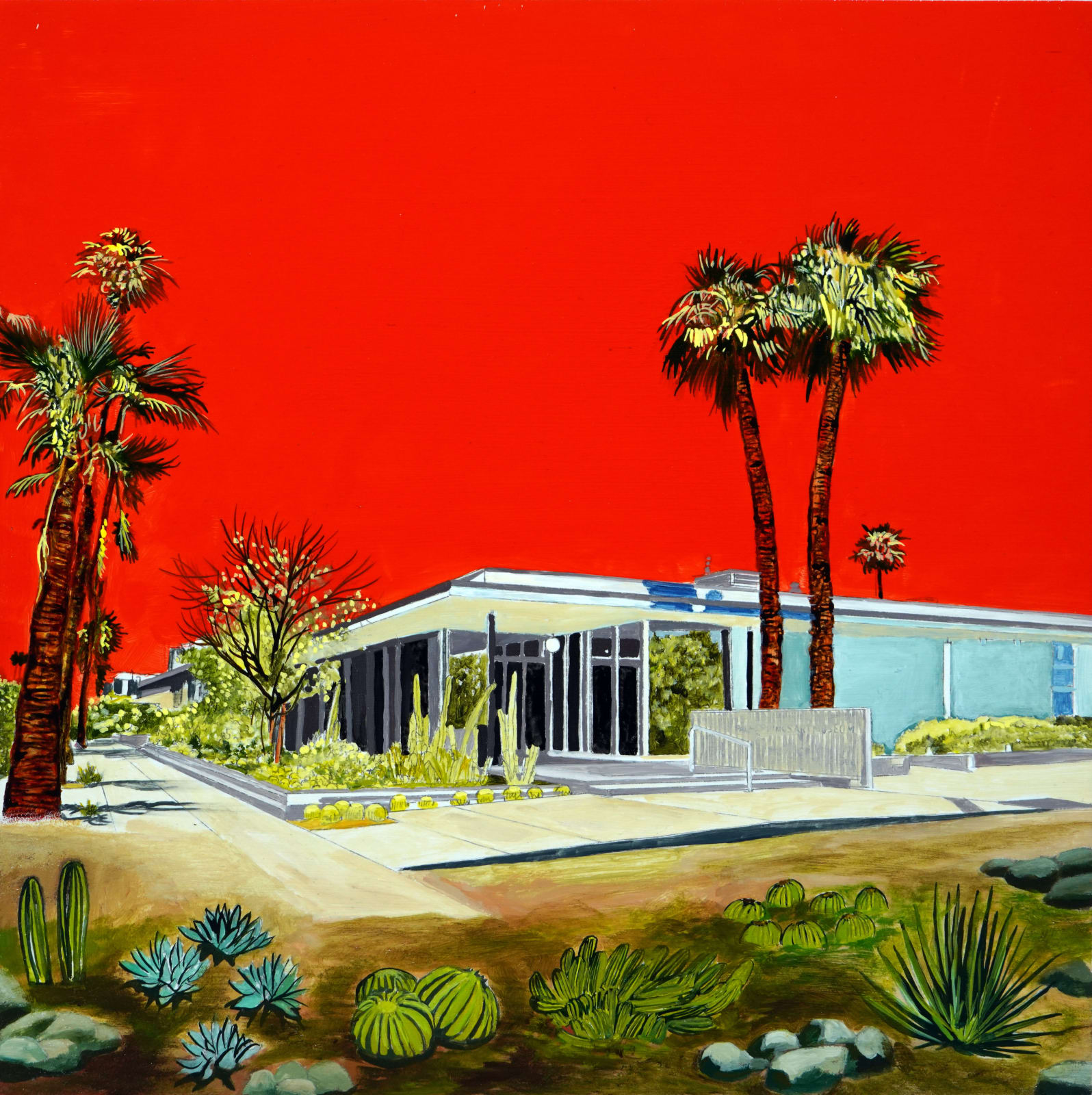 Eamon O'Kane, Palm Springs Design Center with orange sky and desert , 2023
