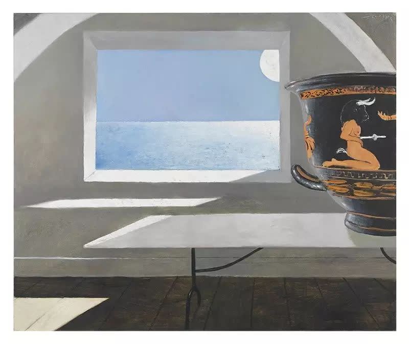 Julio Larraz The Asterion Code, 2013 Oil on canvas, 60 x 72 inches, Signed: Larraz (u.r.r) For sale at Surovek Gallery