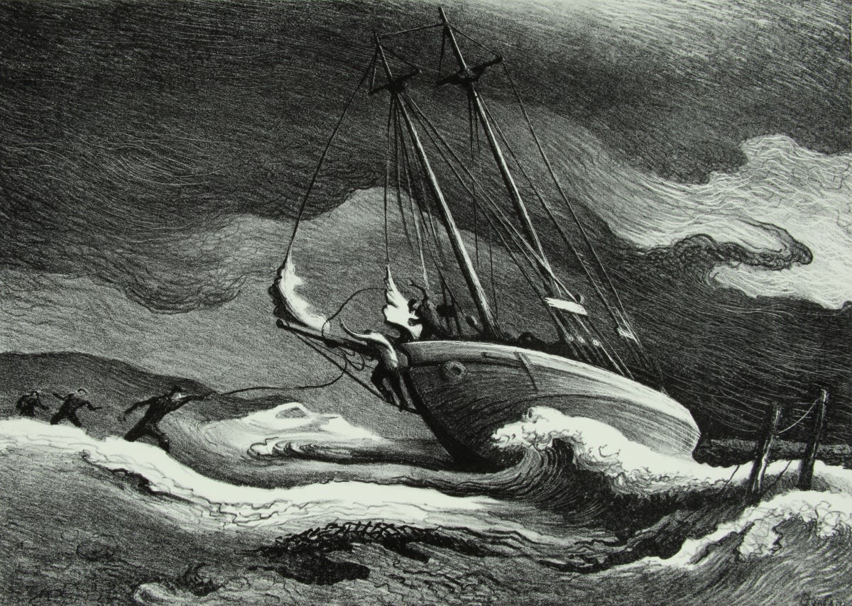 Thomas Hart Benton After the Blow, 1946 Lithograph 10 x 14 inches Signed: Benton in pencil (l.r.) For sale at Surovek Gallery