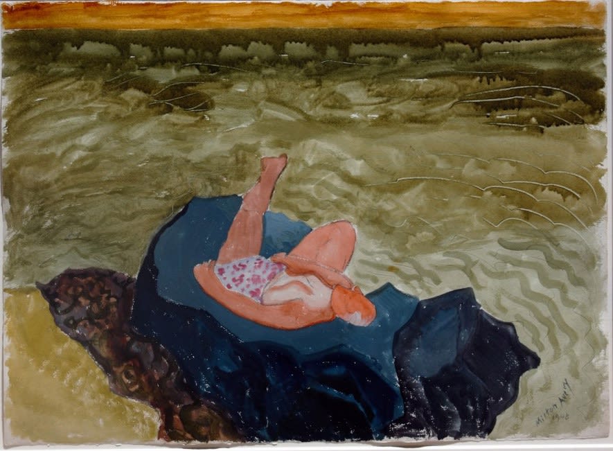 Milton Avery Man and Sea”, 1948 Watercolor, 22 x 30 inches, Signed: Milton Avery 1948 (l.r.) For sale at Surovek Gallery