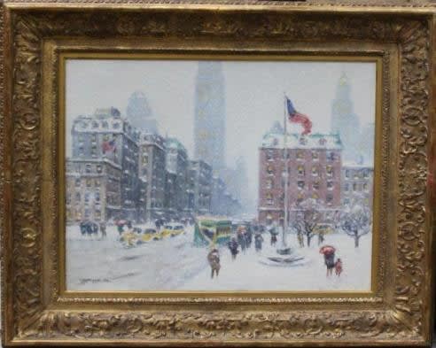 Guy Wiggins Winter at Madison Square Oil on canvas 25 x 30 inches Signed lower right: Guy Wiggins N.A. For sale at Surovek Gallery