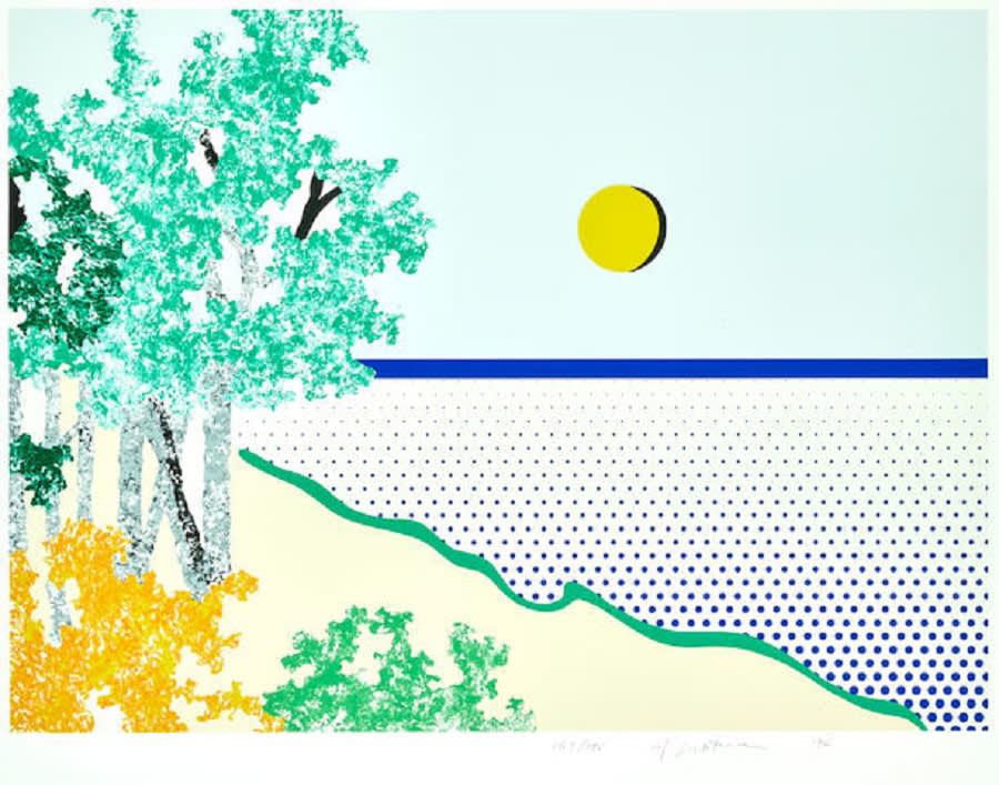 Roy Lichtenstein Titled, 1996 Screenprint in colors, on Coventry Rag paper, with full margins. Image: 24 x 32 1/2 inches Sheet: 31 5/8 x 39 5/8 inches Signed, dated and numbered# 167/175 in pencil (there were also 25 artist’s proofs), Co-published by the artist and Ronald Feldman Fine Arts, Inc., New York to benefit The Campaign for Freedom of Expression For sale at Surovek Gallery