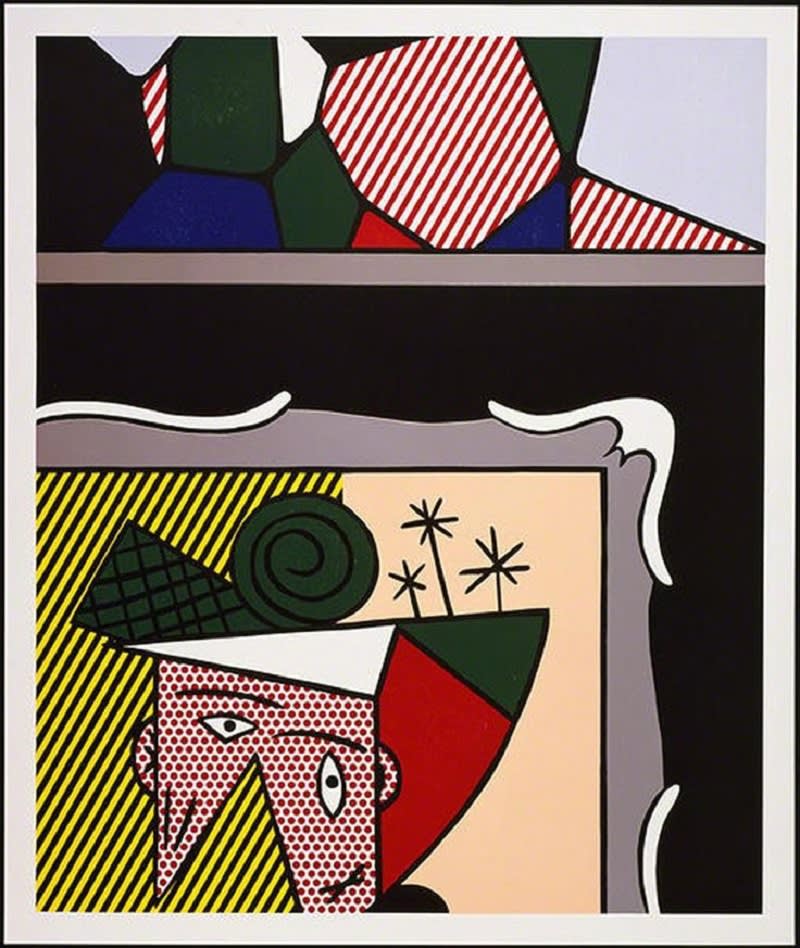 Roy Lichtenstein Two Paintings, 1984 Woodcut, lithograph, silkscreen with collage Size: 45.88 x 39.06 inches Signed, numbered, dated: 37/60 R Lichtenstein ‘84 For sale at Surovek Gallery
