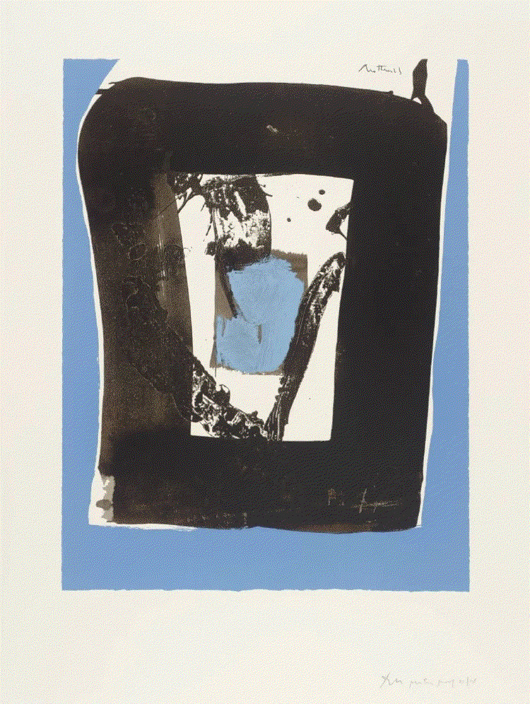 Robert Motherwell BLACK AND BLUE (BASQUE SUITE), C. 1970-71 Silkscreen 41 x 28.8 inches Edition: 75/150 Available at Surovek Gallery