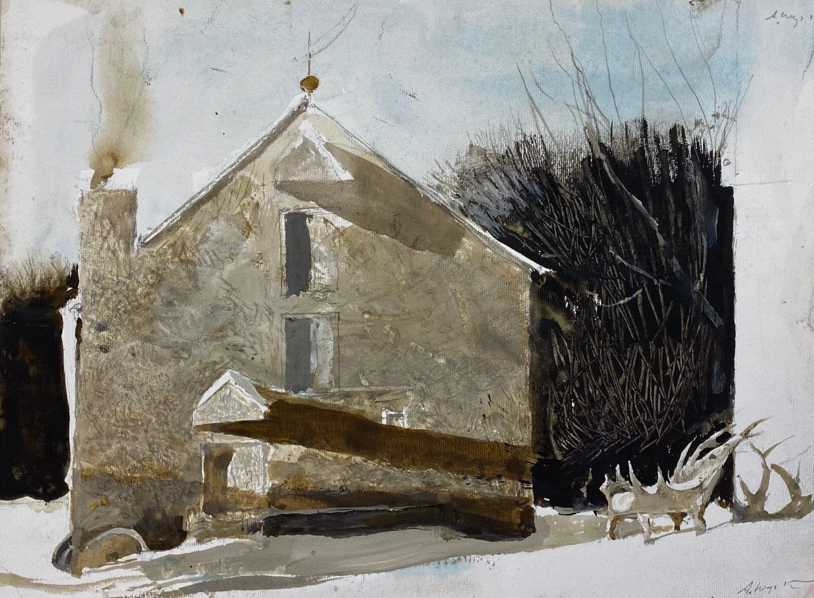 Andrew Wyeth ANTLER CHAIR, 1996 Watercolor on paper 10 x 13 7/8 in 25.4 x 35.3 cm Available at Surovek Gallery
