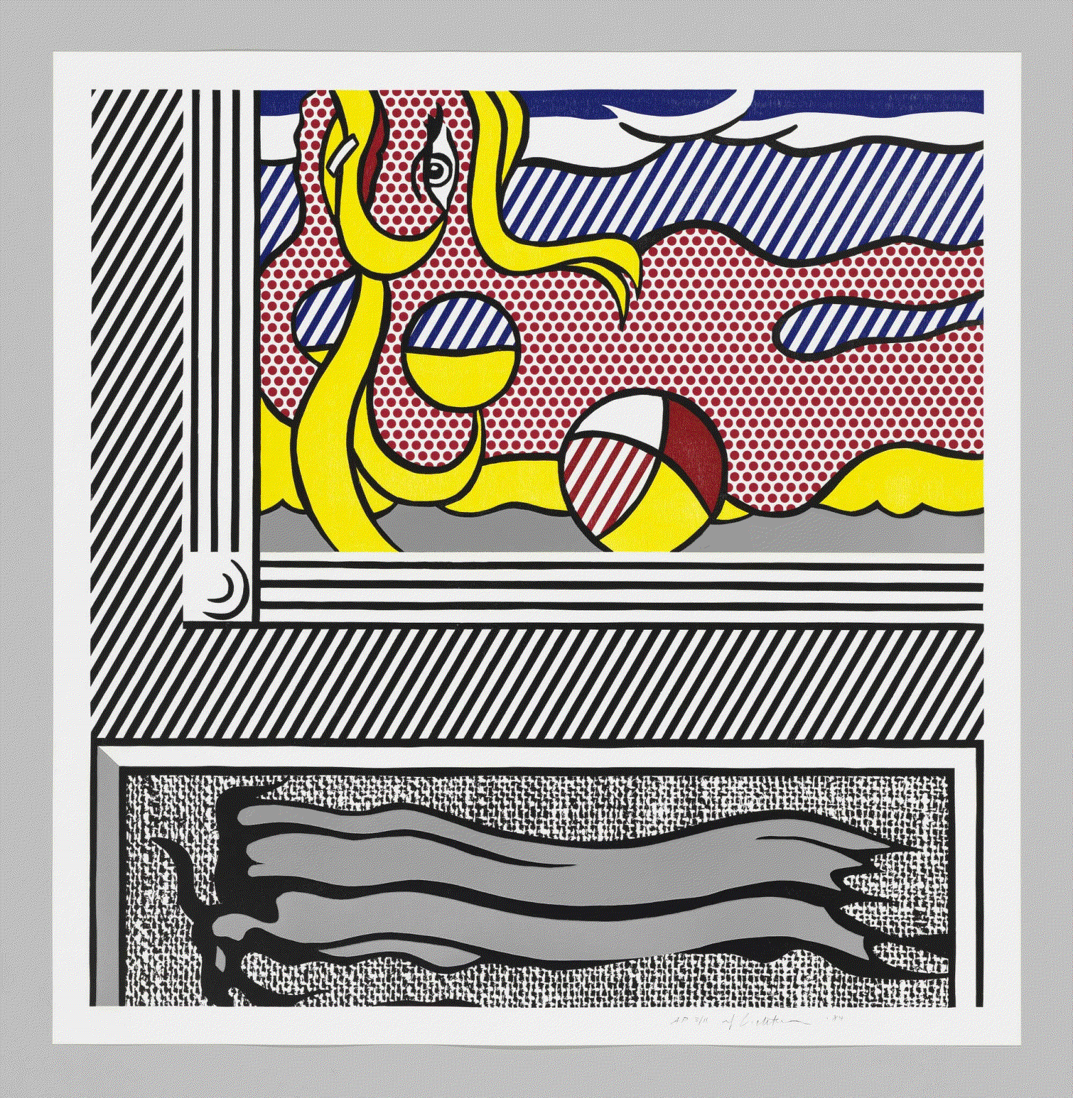 Roy Lichtenstein Two Paintings, Beach Ball, 1984 Image: 37 × 36in. Woodcut, lithograph, screenprint, and collage on paper 40 x 39 in 101.6 x 99.1 cm 60 with 11 AP Available at Surovek Gallery