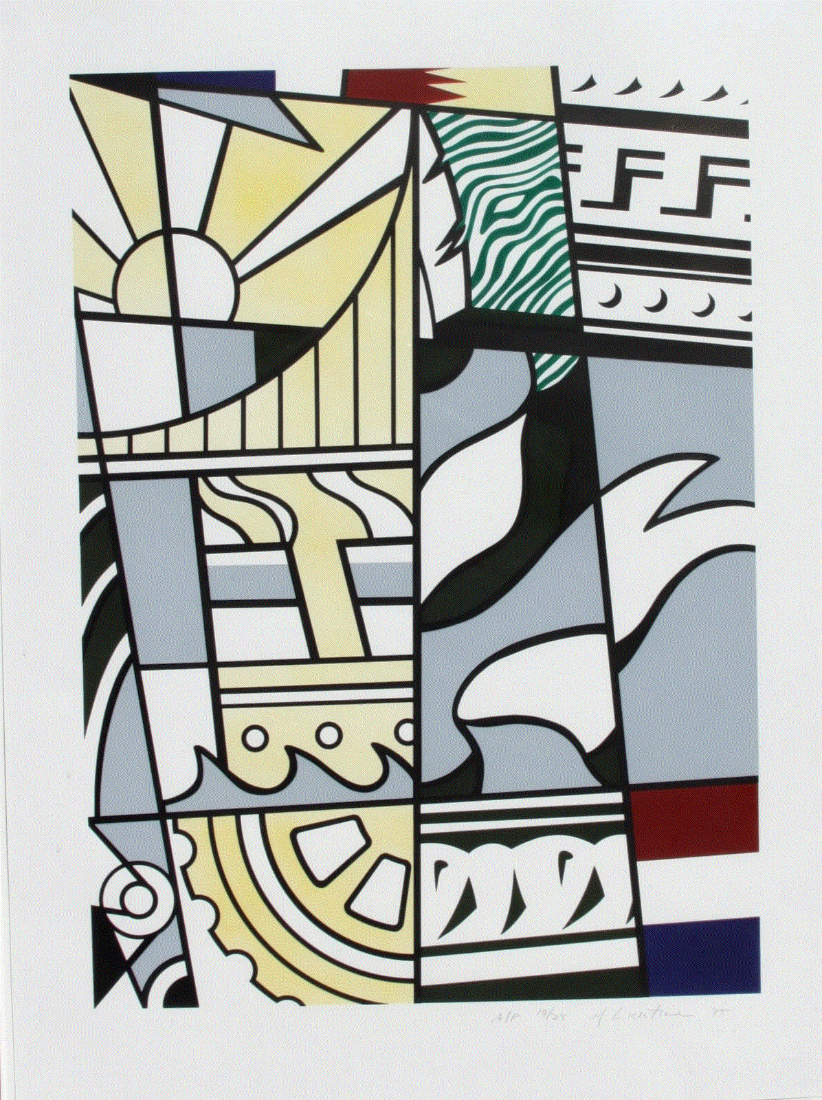 Roy Lichtenstein BICENTENNIAL POSTER (AMERICAN: THE THIRD CENTURY), 1975 Screenprint in yellow, red, green, olive, gray, blue, and black, on smooth white wove paper Sheet: 34 15/16 x 23 5/8 inches Image: 30 ½ x 22 1/16 inches 35 x 23 5/8 in 88.7 x 60 cm 79/200 Available at Surovek Gallery