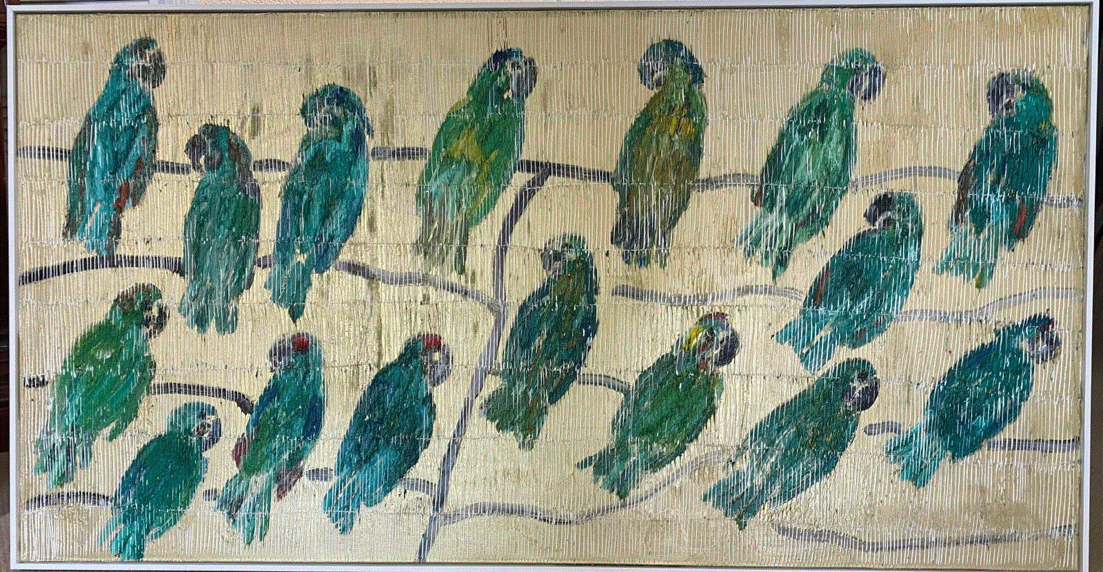 Hunt Slonem AMAZONS, 2019 Oil on canvas 36 x 72 in 91.4 x 182.9 cm Available at Surovek Gallery