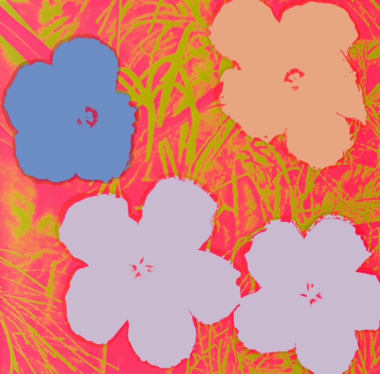 Andy Warhol Flowers (II.69), 1970 Screenprint on paper 36 × 36 in (91.4 × 91.4 cm) Edition of 250 Available at VFA