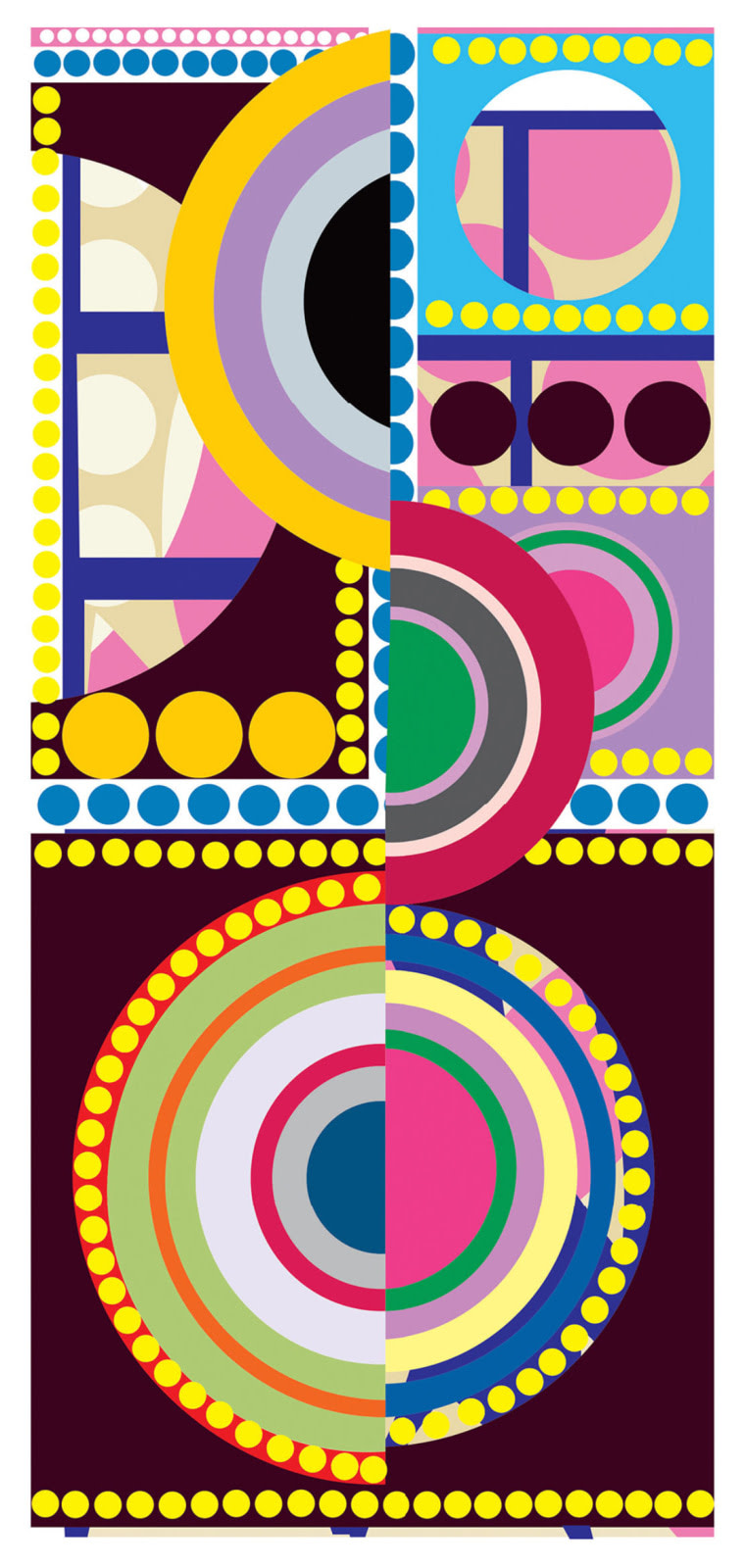 Beatriz Milhazes Bambu em amarelo e marrom, 2015-2016 Screen print 11 3/4 x 26 1/4 in 29.8 x 66.7 cm Edition of 40 Available at Surovek Gallery