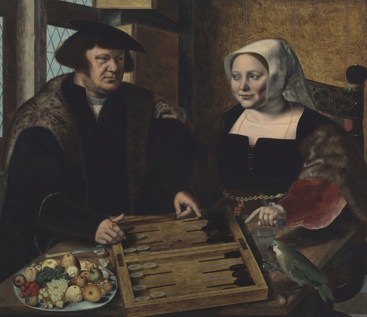 Jan Sanders van Hemessen Double Portrait of a Husband and Wife, Half Length, Seated at a Table, 1532.