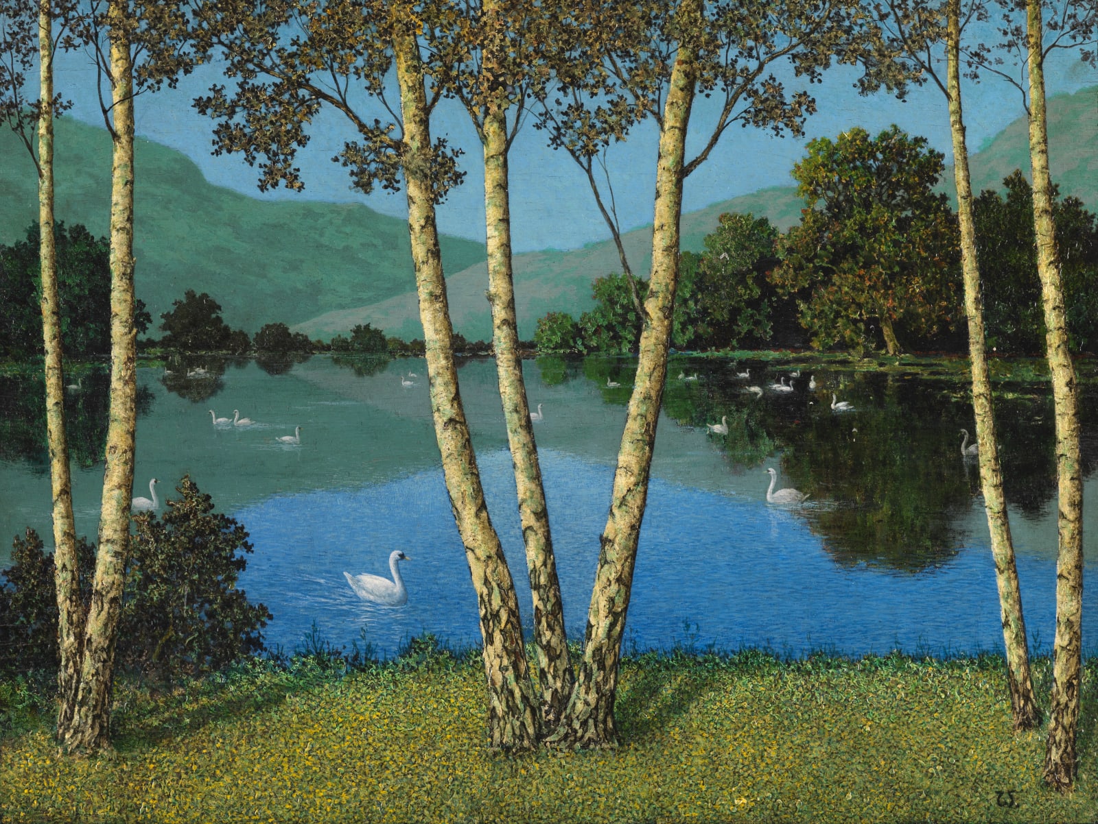 Samuel Webley (1877-1956), Swans on a Lake