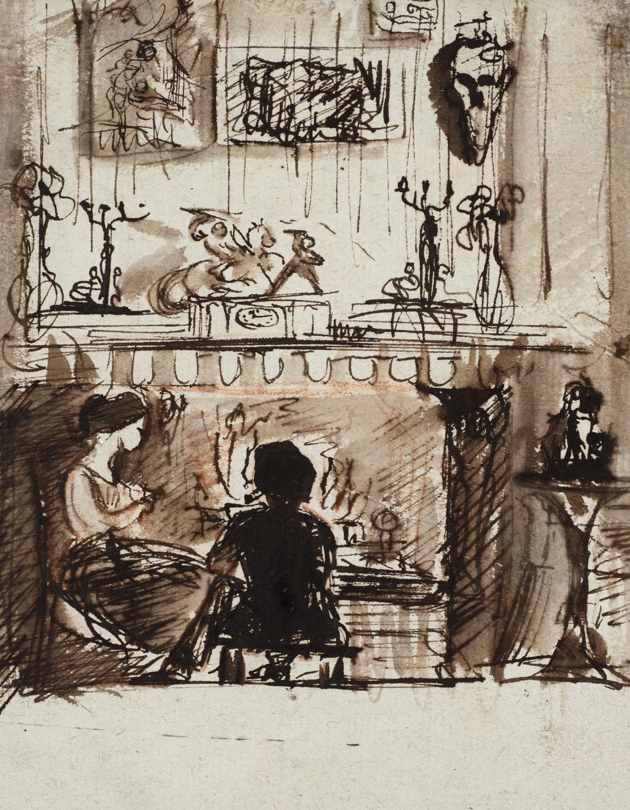 Dante Gabriel Charles Rossetti (1828-1882), Lizzie Siddal and Woolner in an Imaginary Room