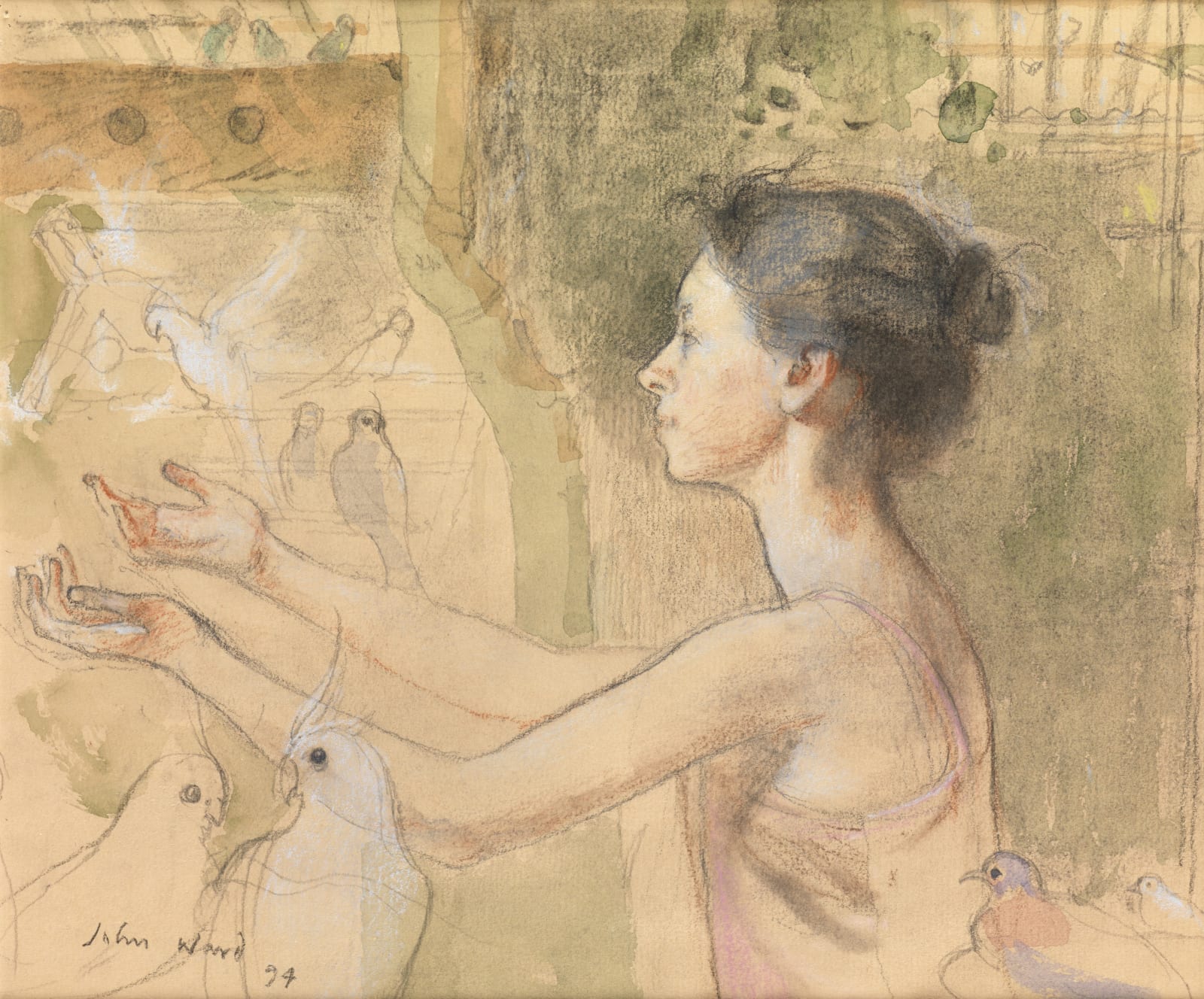 John Ward (1917-2007), Girl with Doves