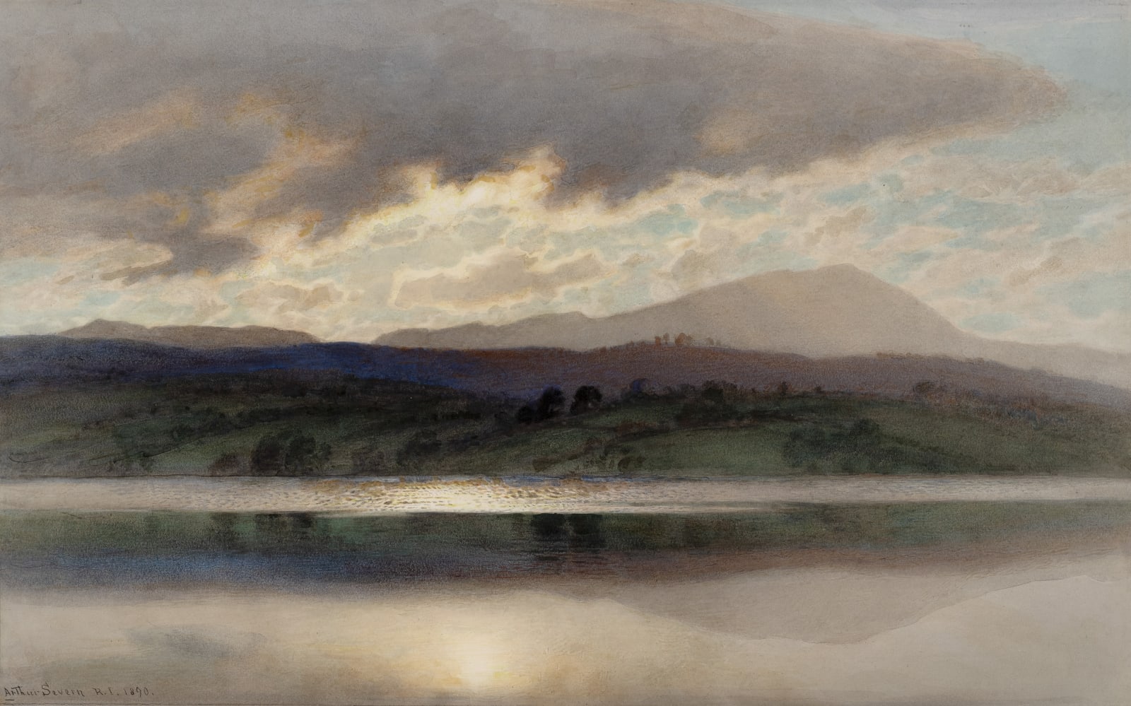 Joseph Arthur Palliser Severn (1842-1931), Sunset over Esthwaite Water