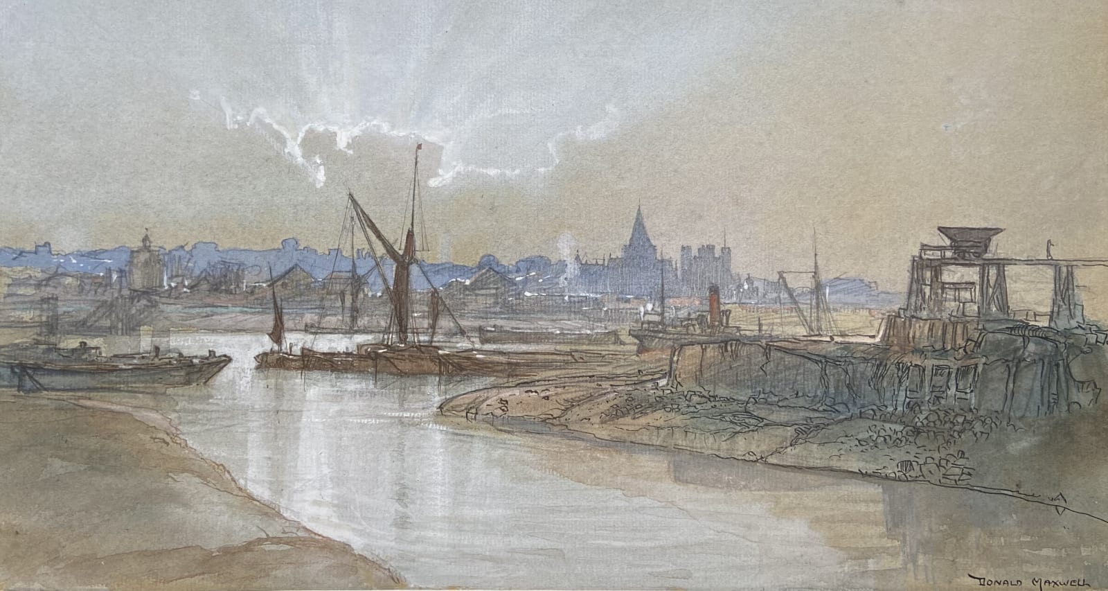 Donald Maxwell (1877-1936), Low Tide, Rochester Cathedral and Castle