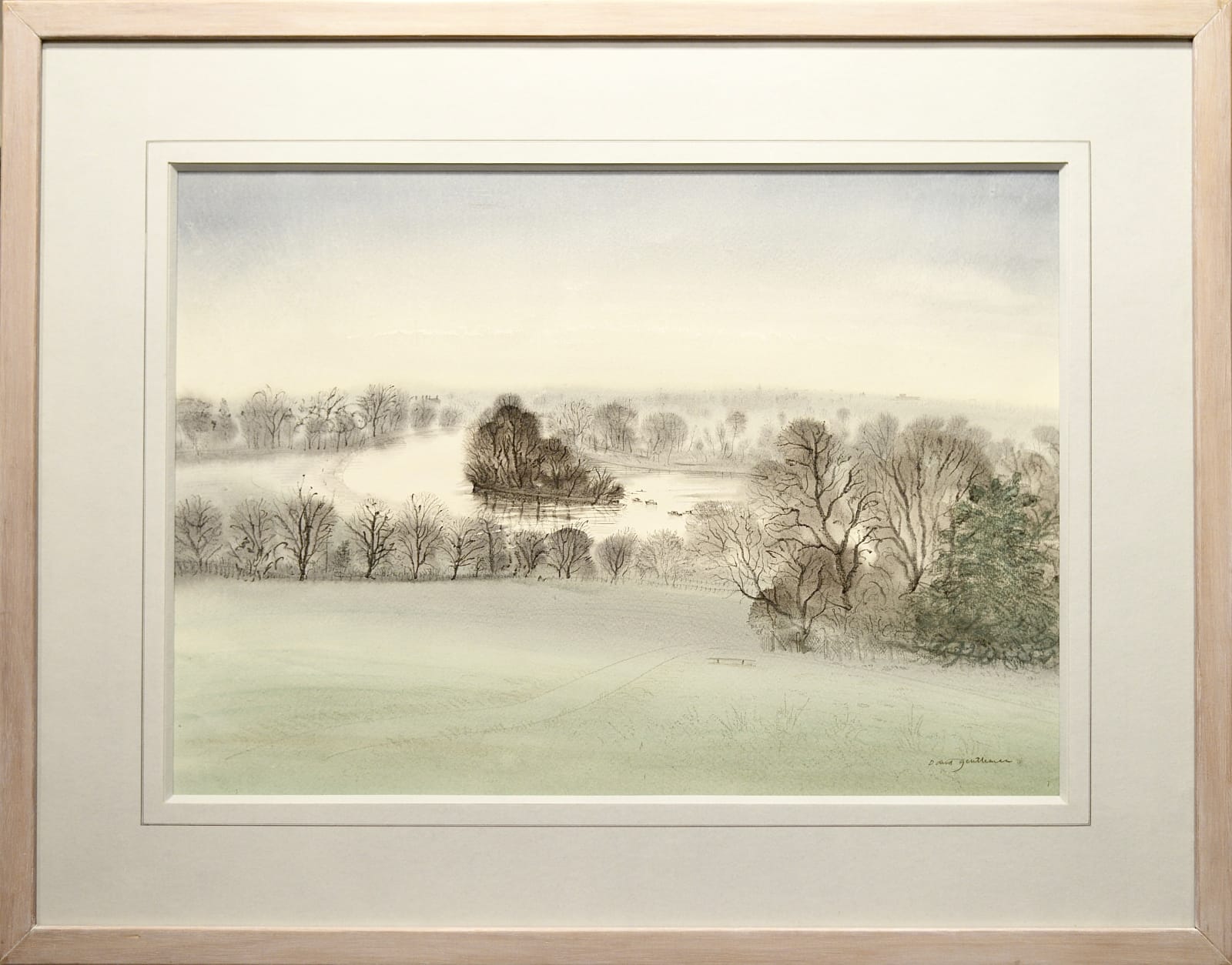 David Gentleman (b. 1930), The Thames and Glovers Island from Richmond Hill